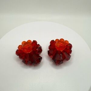 Vintage West Germany Red Orange Faceted Plastic Clip Earrings